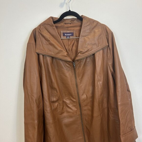 Roaman’s Womens Mid Length Brown Leather Jacket Size 32W Zip Up Classic - Picture 2 of 10